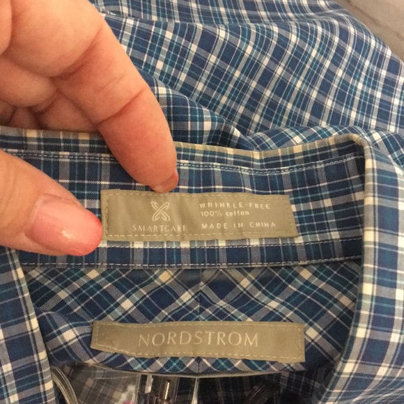 PLAID NORDSTROM Shirt WRINKLE FREE BUTTON DOWN WHITE & BLUE Size L - Picture 8 of 9